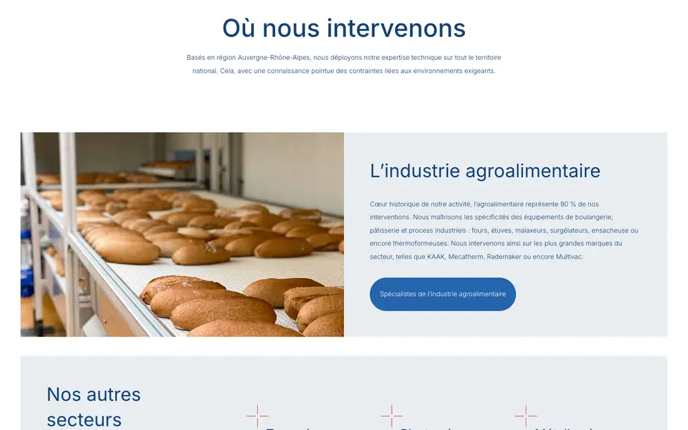 Écran du site, maintenance industrielle