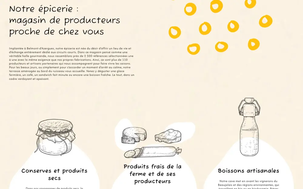 Écran du site, producteur fermier et épicerie