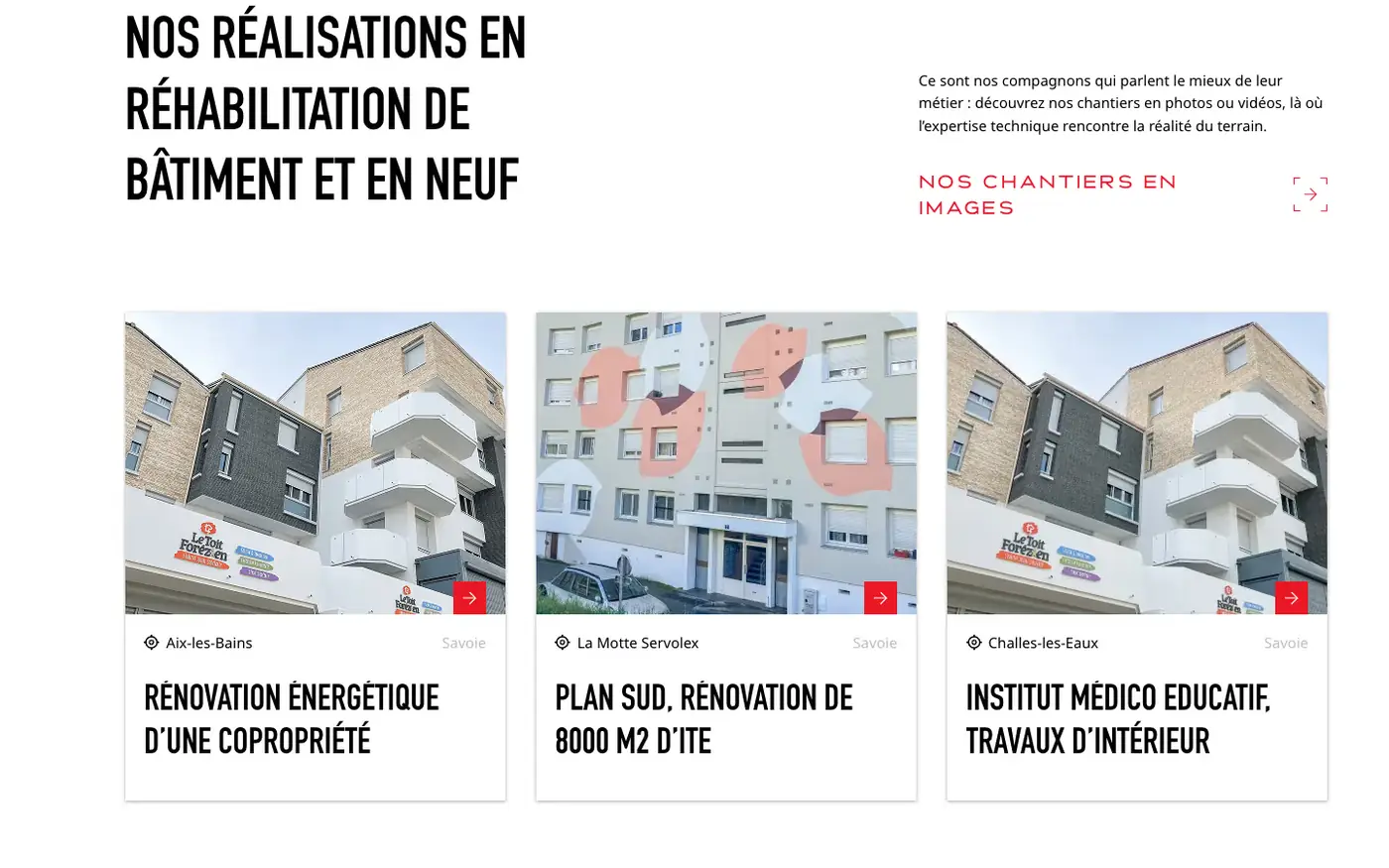 Écran du site, rénovation du bâtiment, groupe multi-agences